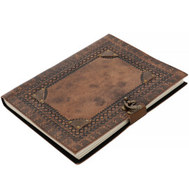 Starodávný zápisník s koženými deskami a 4 růžky na vložení fotografie na obálku
